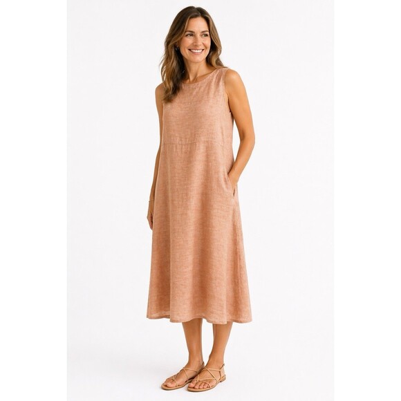 J. Jill Dresses & Skirts - Pure J. Jill 100% Linen Sleeveless Midi Dress Terracotta Minimalist Petite Large